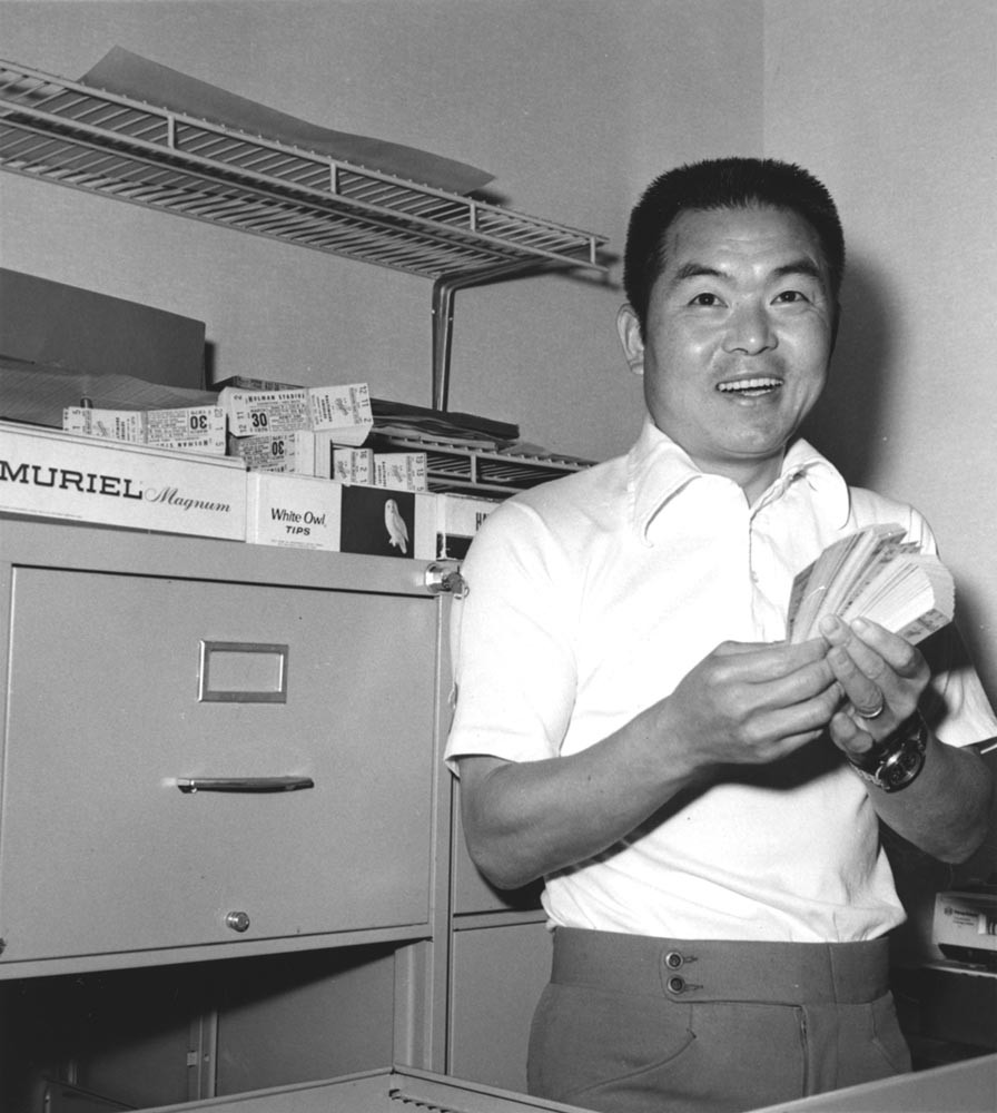 Akihiro “Ike” Ikuhara, a graduate of Waseda University in Japan, working in the Dodger ticket office.